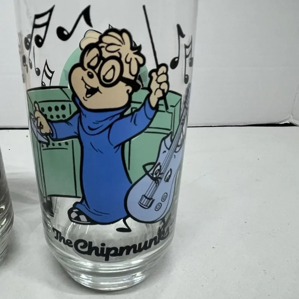 Alvin and The Chipmunks Theodore & Simon Vintage 1985 Drinking Glasses Set of 2